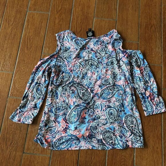 Bobeau Boho Tie Cold Shoulder Top S - Picture 2 of 6